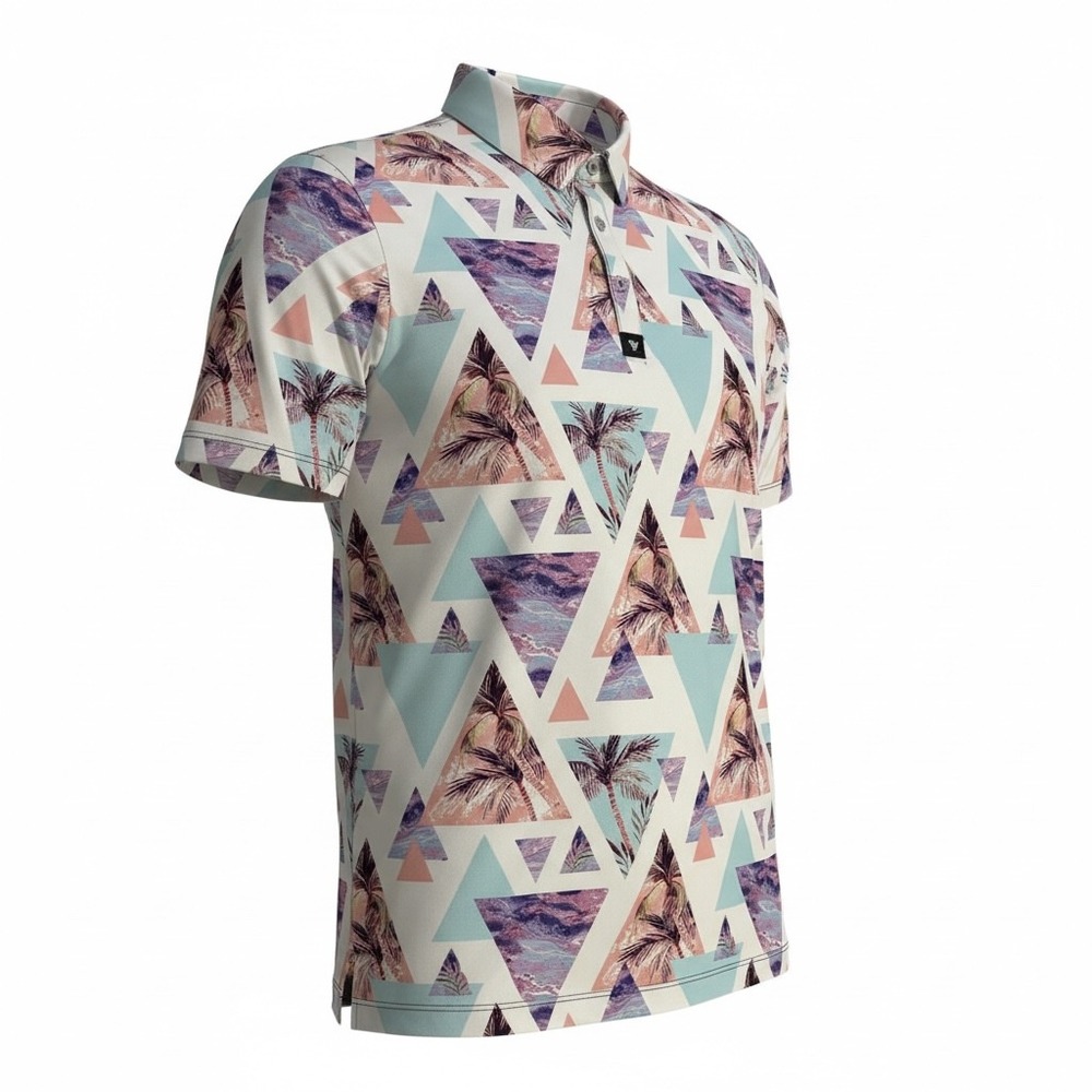 Bad Birdie Golf Cali Polo Shirt Men's Small Geometric Palm‎ Tree Print